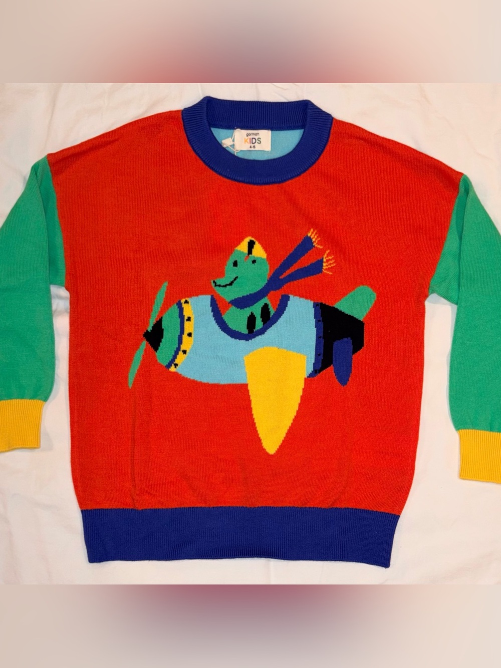 Gorman Kids X Jami Glatt crocodile Airplane knit sweater sz 4-5 NWT